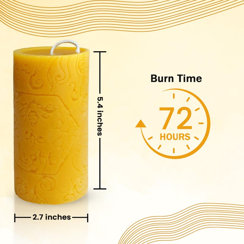 Bee The Light BeeTheLight Beeswax Pillar Candle - 100% Pure Bees Wax - Choose Your Size and Color - Up to 72 Hour Burn Time - Approx. 2x3, 3x4, 3x6 - Unscented - Natural Light Honey Scent (Natural Yellow, Large) - Image 5